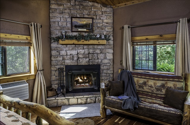 Fireplace at Three Falls Cove Luxury Cabin
