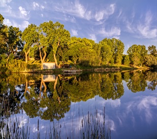 Hill on east side of private pond at Three Falls Cove