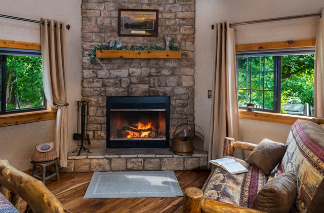 Fireplace at Three Falls Cove Luxury Cabin